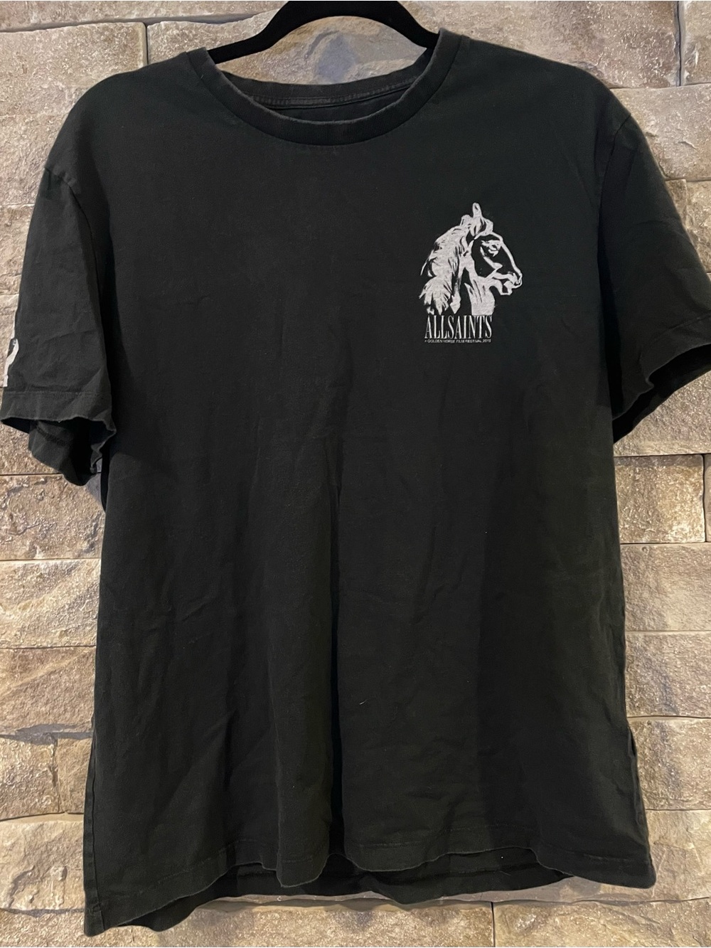 Authentic - All Saints Black Short Sleeve Tee with White Lion Graphic
